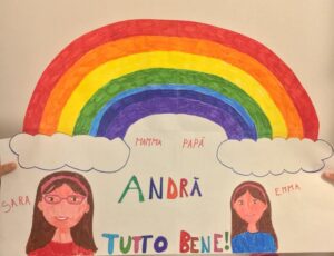 Arcobaleno disegnato da un bambino del catechismo per #andratuttobene