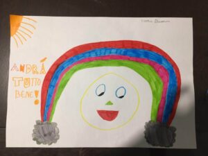 Arcobaleno disegnato da un bambino del catechismo per #andratuttobene
